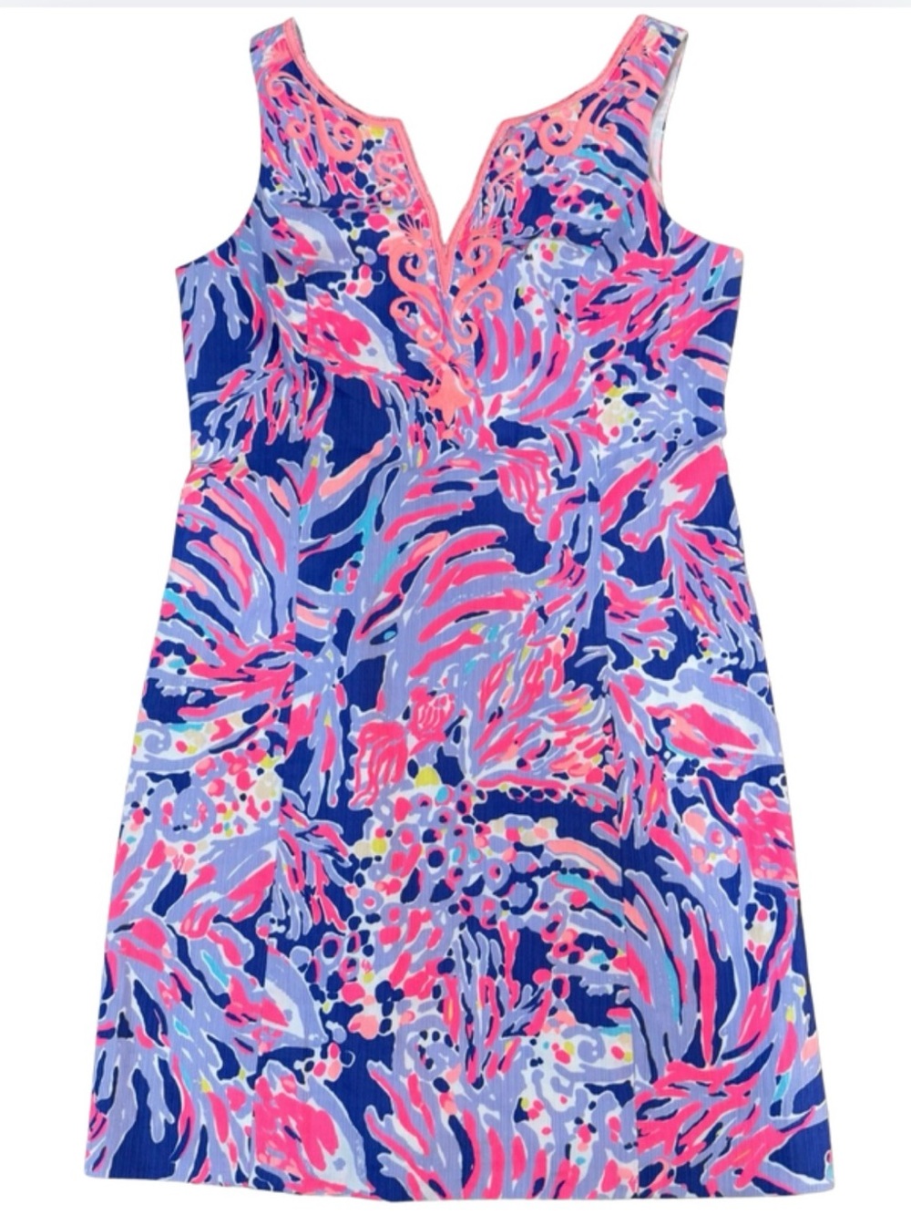 Lilly Pulitzer NWT Lessa Shift Dress with beaded trim in pink and blue size 10